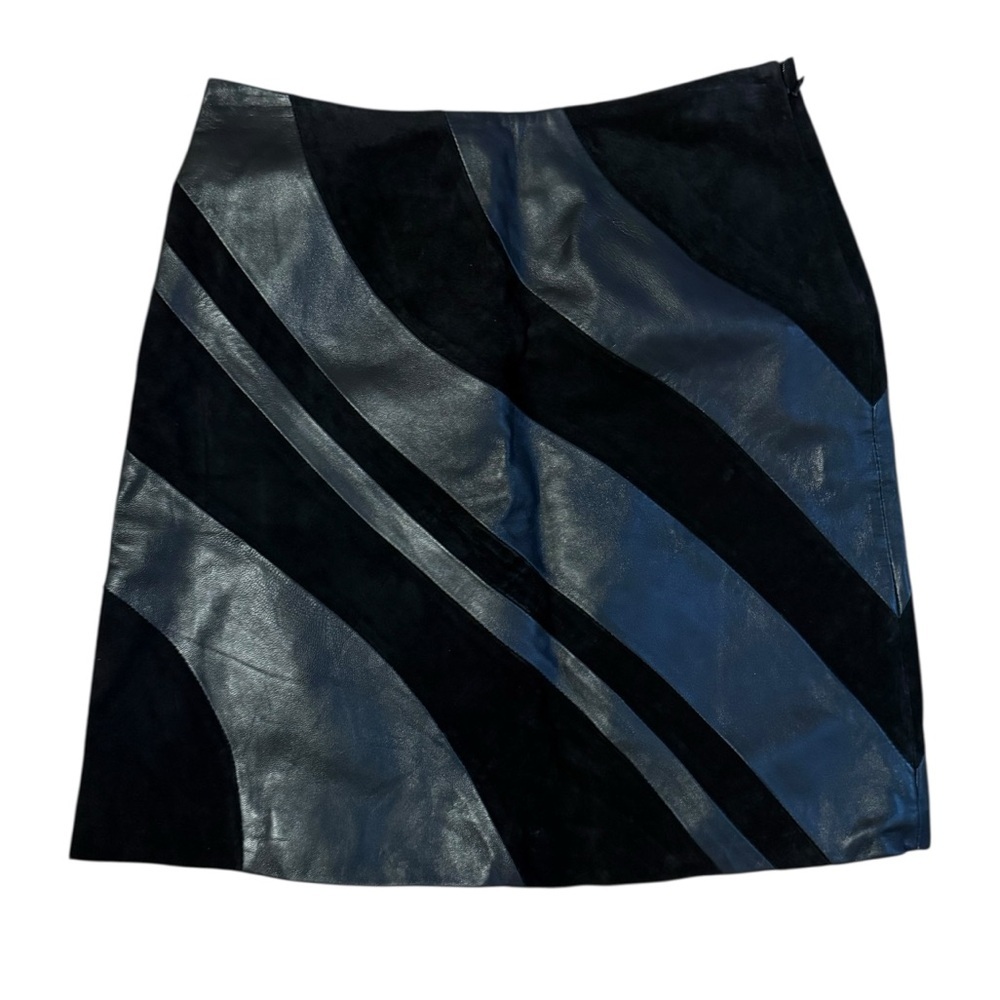 Y2K Cache Black Leather and Suede Mini Skirt Size 0